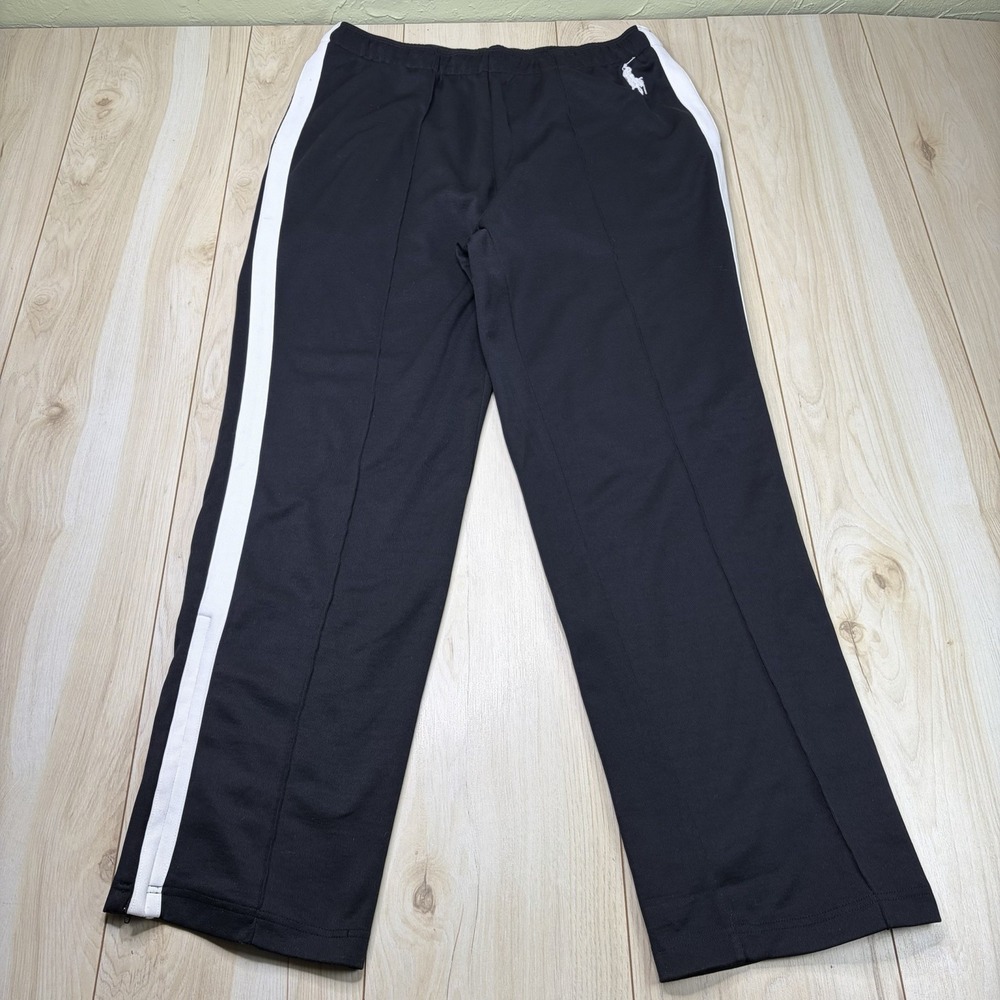 Polo By Ralph Lauren Mens Large Track Pants Big Pony Side Stripe Zip Ankle Black - Picture 2 of 13